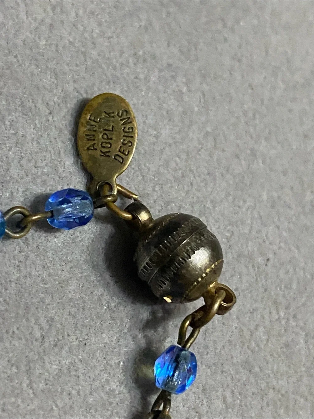 VTG Blue Floral Crystal Pendant Necklace
